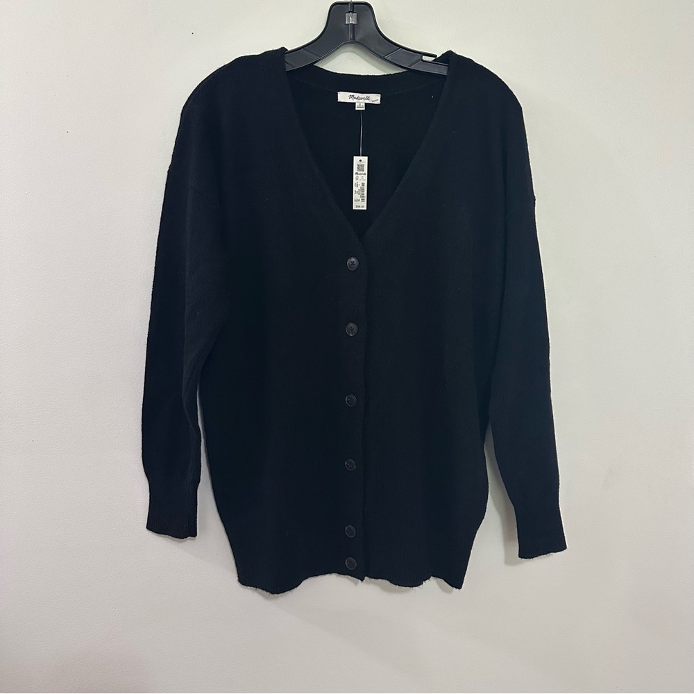 MADEWELL Merino Wool Blend V-Neck‎ Relaxed Cardigan True Black Small NM610 NEW